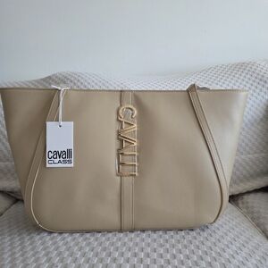 NWT Cavalli Class Designer Shoulder Work Bag Neutral